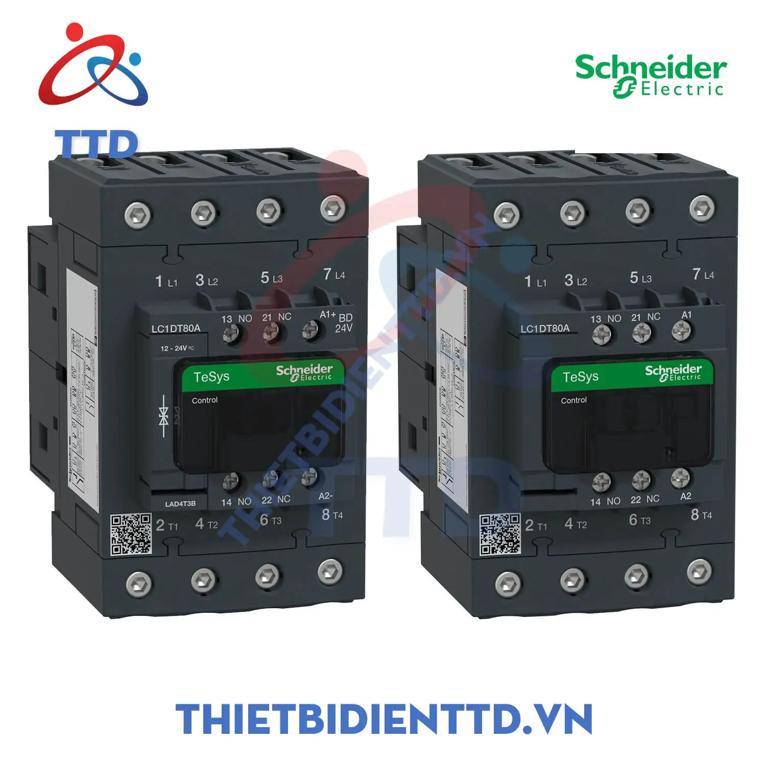 LC1DT80AJD - Khởi động từ (Contactor) 12VDC, 80A, 4P Schneider Tesys LC1DT80AJD thiet bi dien ttd